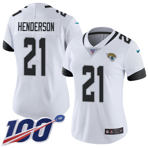 Nike Jacksonville Jaguars #21 C.J. Henderson White Women Stitched NFL 100th Season Vapor Untouchable Limited Jersey